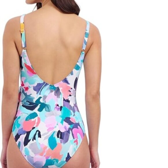 NWT Profile by Gottex Holi Abstract Floral Print Women’s V-Neck Surplice One Pc - Picture 3 of 8